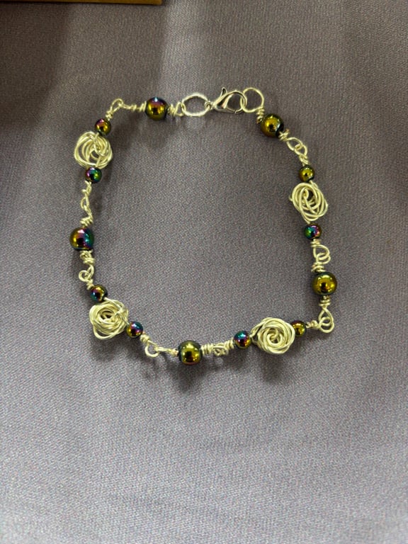 Wire Wrapped Rose Hematite Bracelet