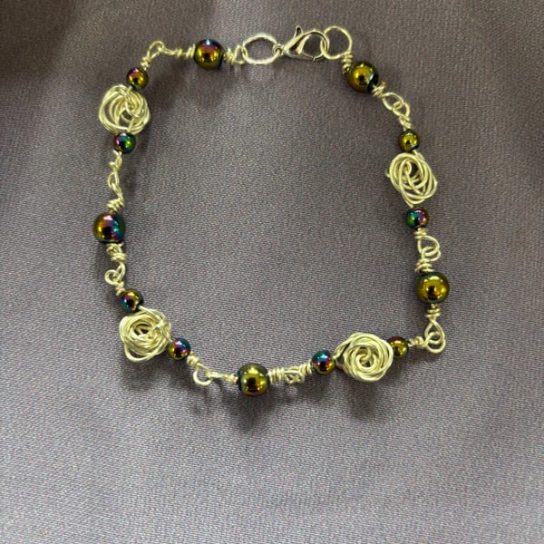 Wire Wrapped Rose Hematite Bracelet