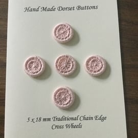 Set of 5, 18 mm, Dorset Cross Wheel Buttons, Chain Edge, Pink, D2