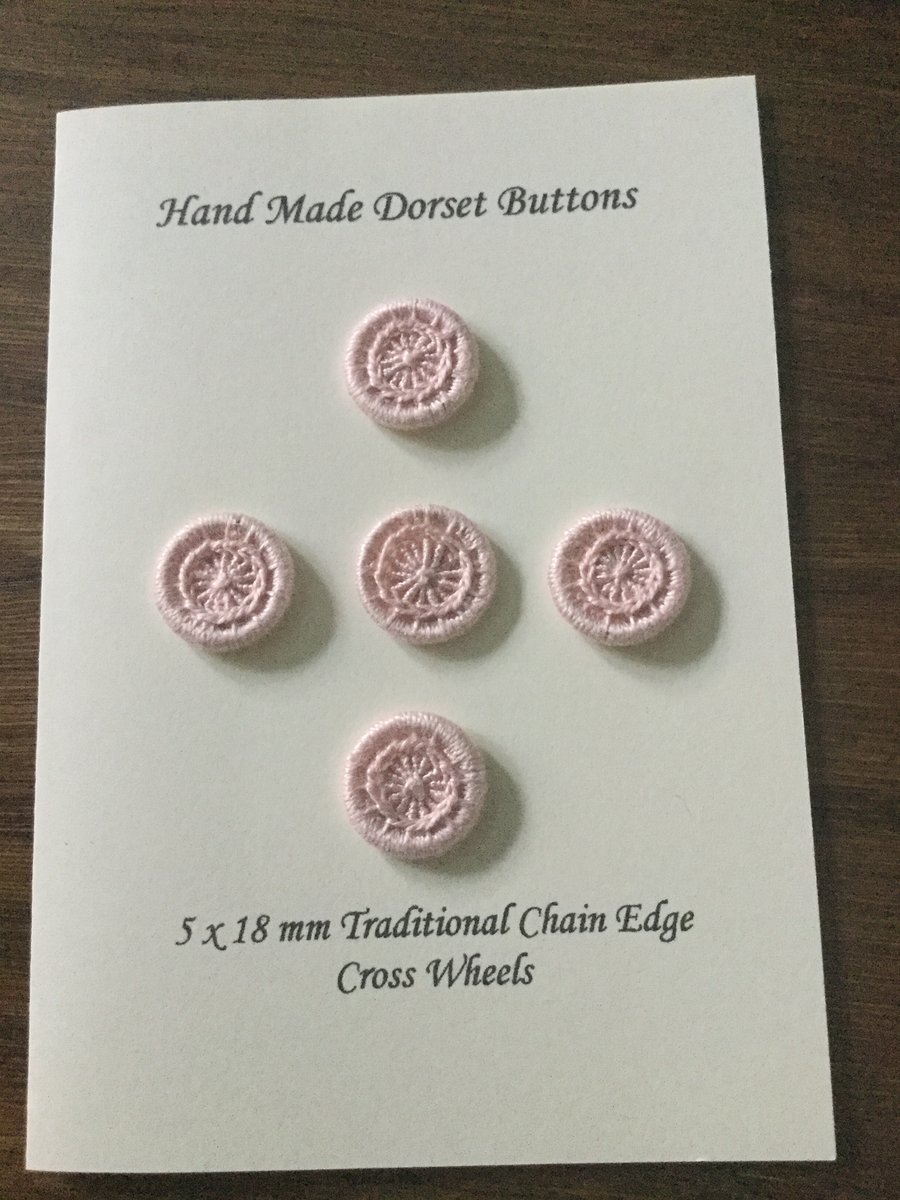 Set of 5, 18 mm, Dorset Cross Wheel Buttons, Chain Edge, Pink, D2
