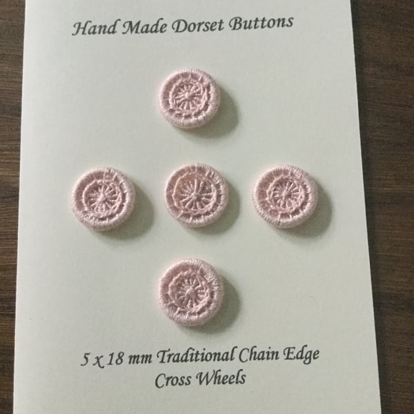 Set of 5, 18 mm, Dorset Cross Wheel Buttons, Chain Edge, Pink, D2