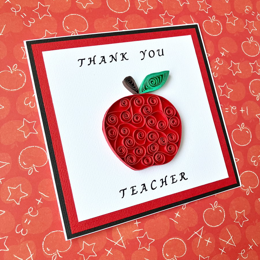 Thank You Teacher quilled card - red apple