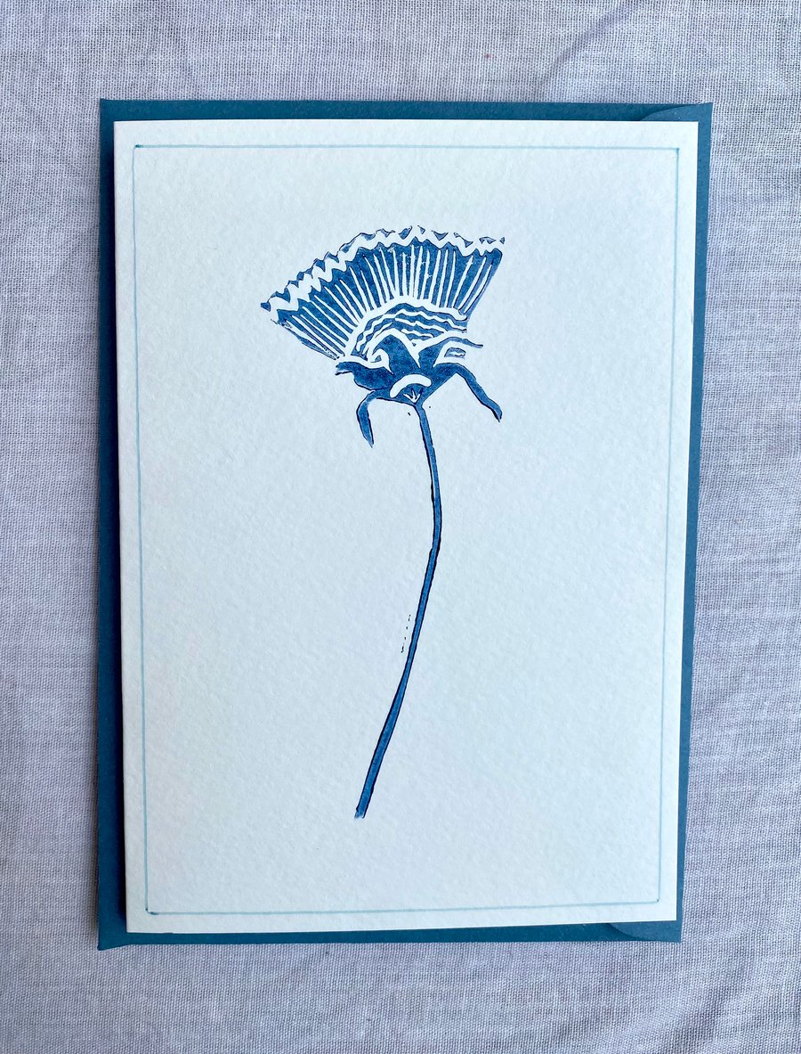Cosmos flower - linoprint card