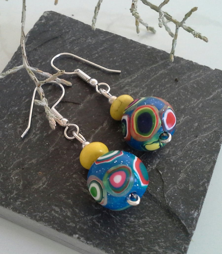  Hand made Polymer Clay & Genuine Magnetite Silver Plate  Earings