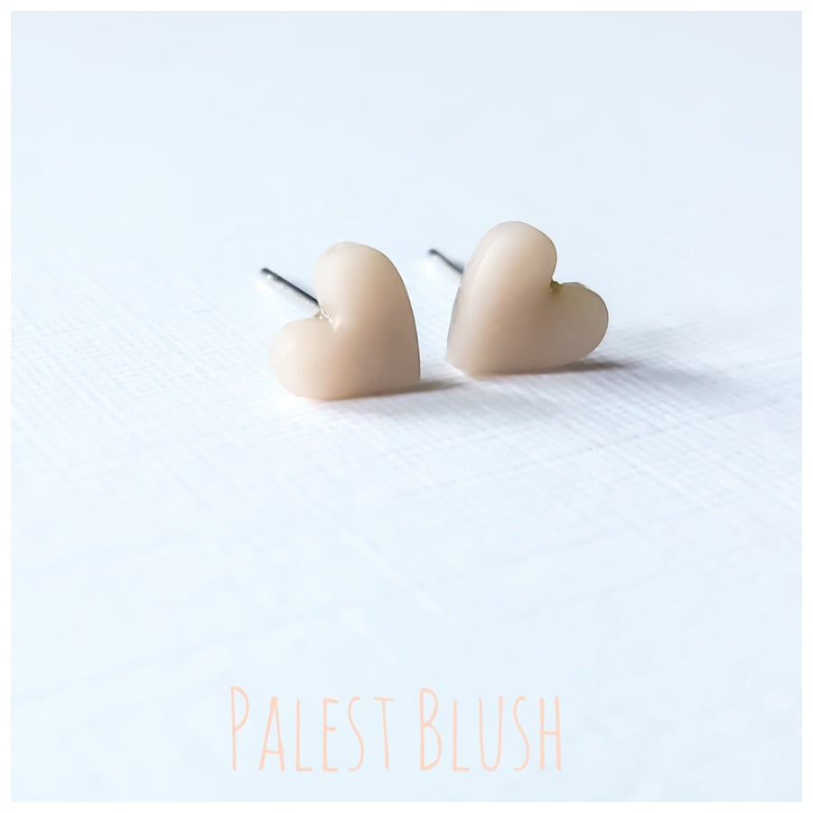 Tiny Pastel Coloured Heart Studs, Pale Blush, Minimalist, Everyday Jewellery