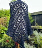 Handmade Soft Navy Blue Merino Lace Triangle Shawl Wrap - Image 3