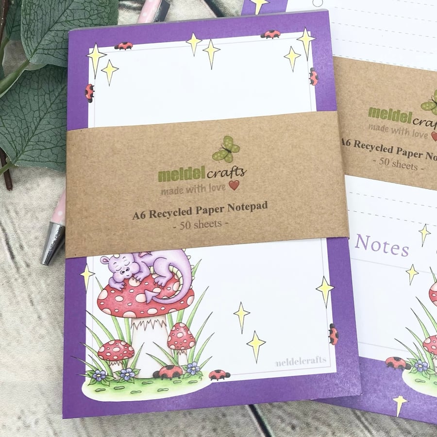 Notepad - A6 Recycled Paper Notepad - Sleepy Dragon