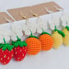 Handmade Fruit Earrings Crochet Strawberries Oranges & Lemons & Blossom Flowers