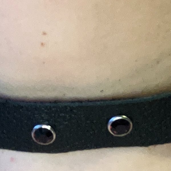 Black Leather Choker with 7 Dark Purple Gemstones (custom sized 16"-20")