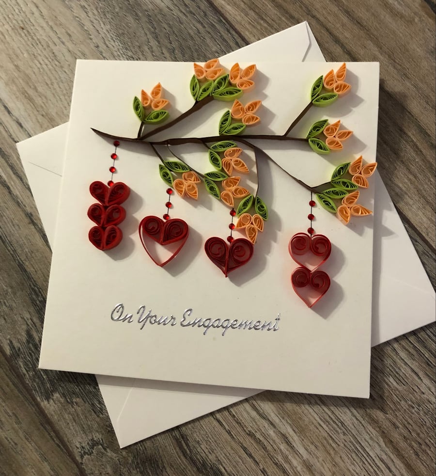 Handmade quilled engagement card Folksy