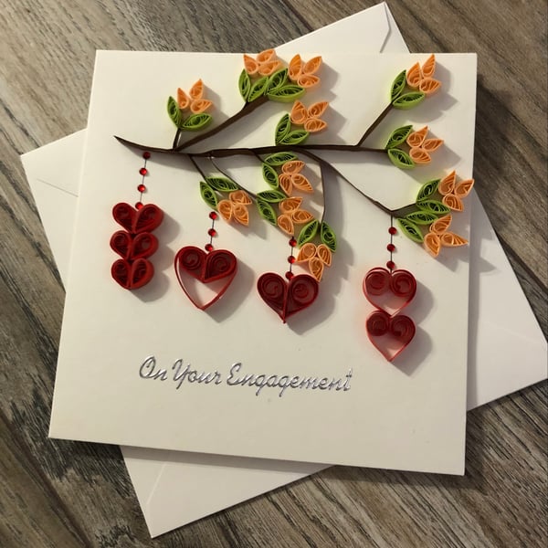 Handmade quilled engagement card