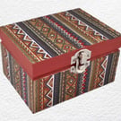 Patterned Stripe Decorated Wooden Trinket Keepsake Box 12cm