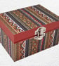 Patterned Stripe Decorated Wooden Trinket Keepsake Box 12cm