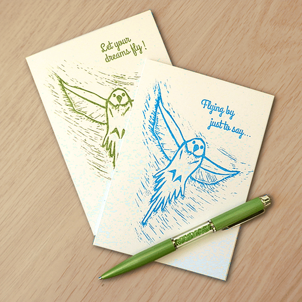 Flying birds, set of two blank cards, flying by, dreams fly
