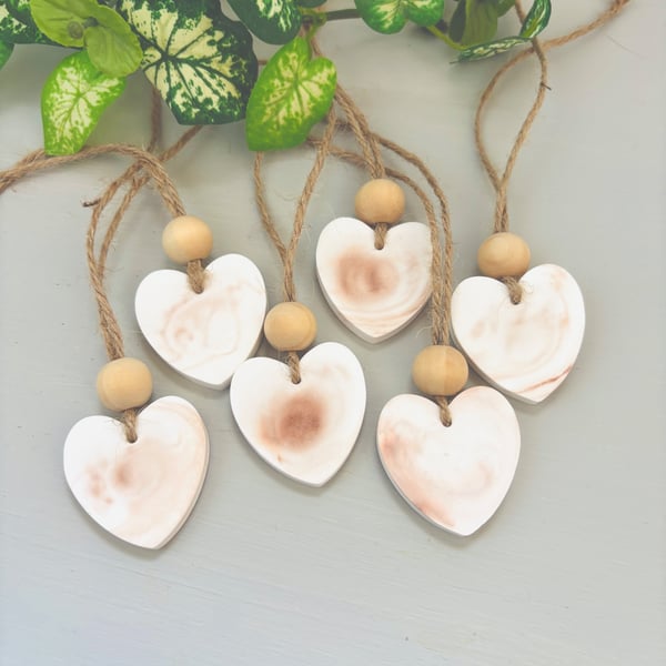 Set of 6 Blush Marble Heart Aroma Stones – Hanging Fragrance Diffusers