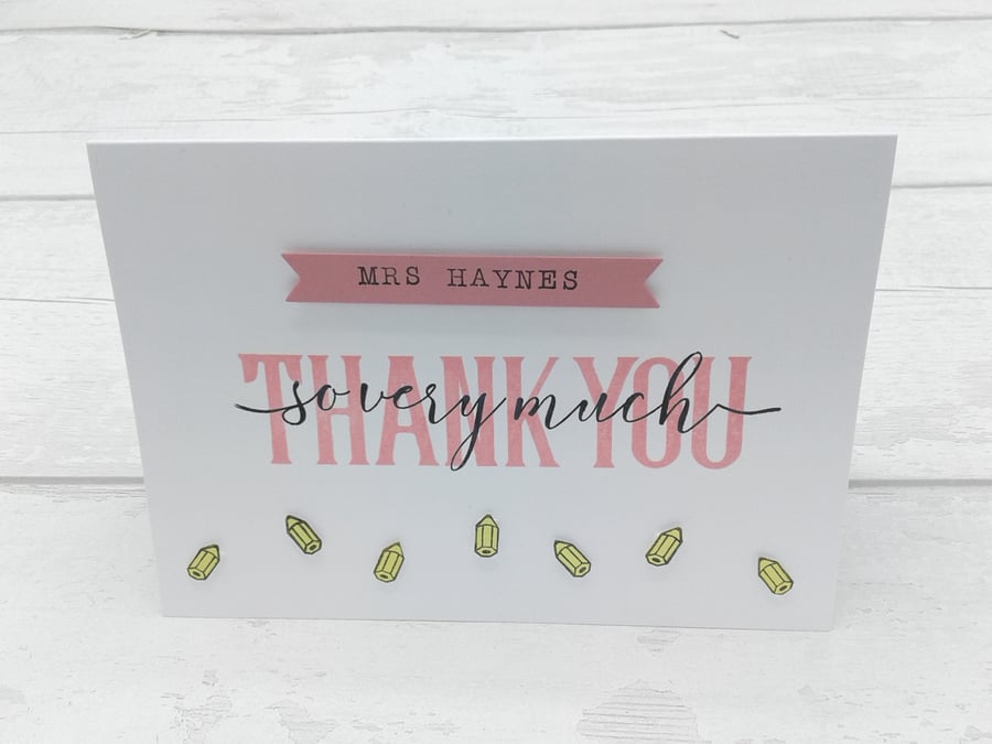 Teacher thank you card. Personalised. Teachers. Teaching Assistants. Nursery.