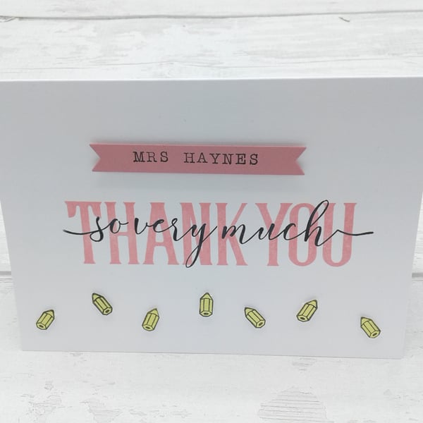 Teacher thank you card. Personalised. Teachers. Teaching Assistants. Nursery.