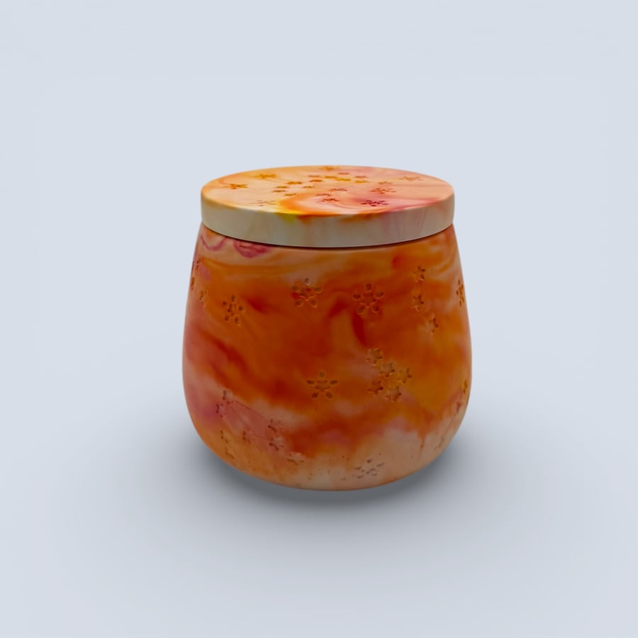 Red Orange Yellow Marbled Jewellery Box with Star and Constellation Detail