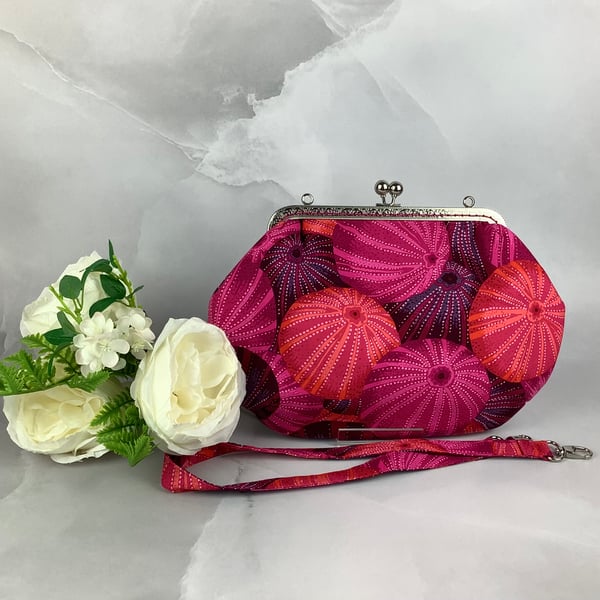 Sea Urchin medium clutch bag, Detachable strap, Handmade