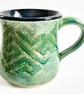 Green Patterned Glazed Mug - Hand Thrown Stoneware Ceramic Mug 