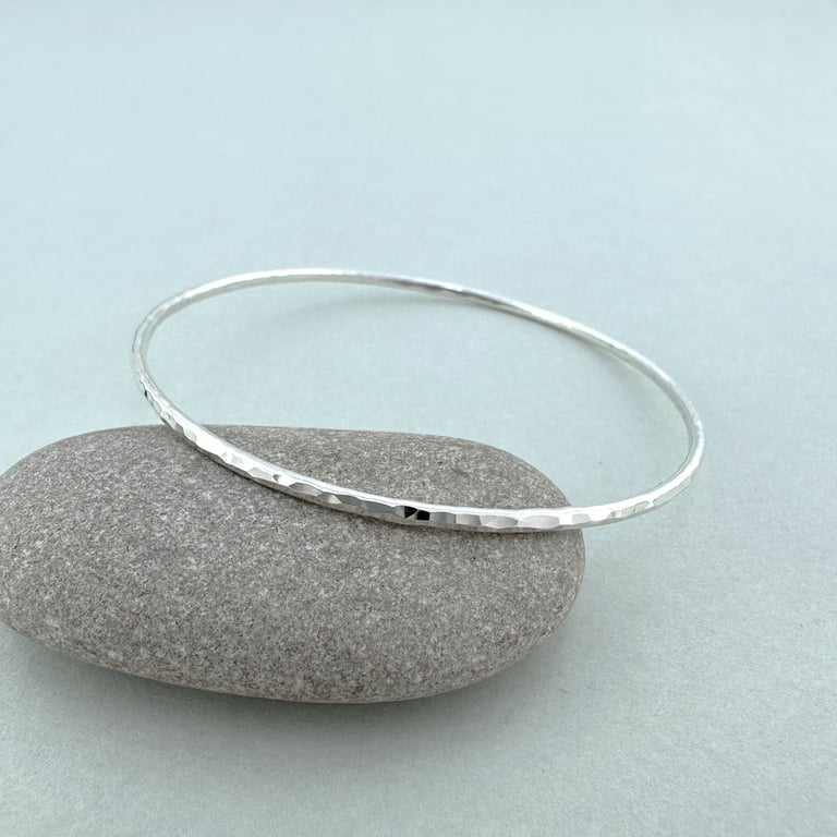 Hammered Sterling Silver Skinny Bangles