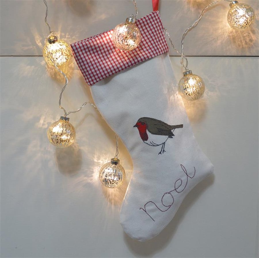 SALE!  Christmas Stocking, Robin Design, Handmade PRICE REDUCTION & FREE POSTAGE