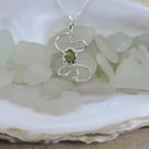 Olive yellow sea glass and silver waves pendant P16