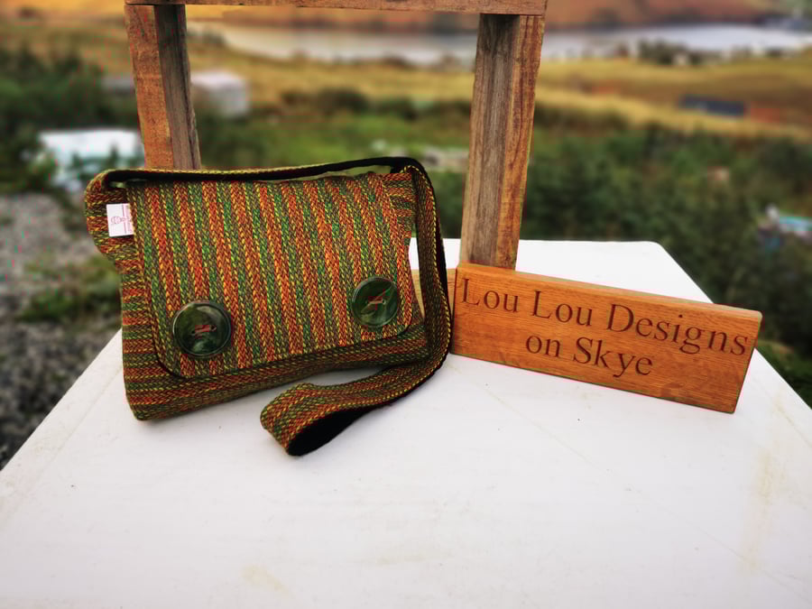 Harris Tweed crossbody bag with Glass handmade buttons 