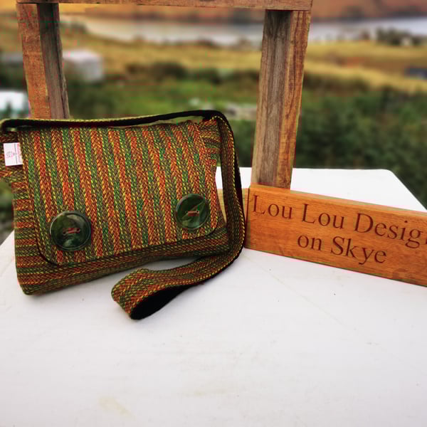 Harris Tweed crossbody bag with Glass handmade buttons 