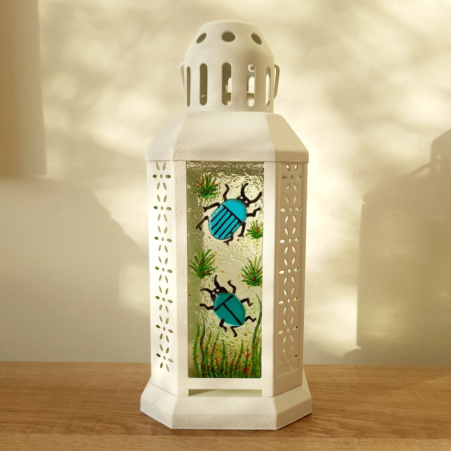 Fused Glass Bug Lantern - Blue & Greeny blue