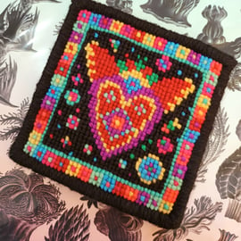 Flaming Heart Tile Tapestry Kit,  Mexican Folk Art Design 