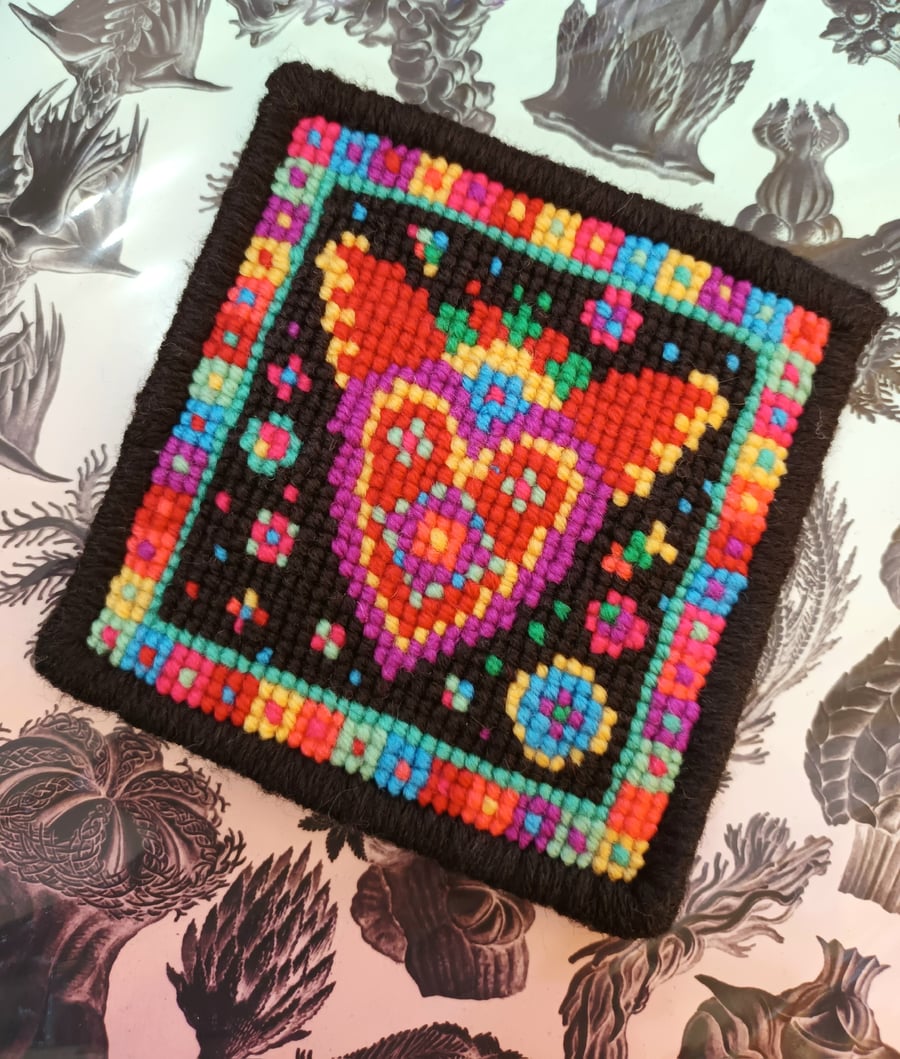 Flaming Heart Tile Tapestry Kit,  Mexican Folk Art Design 