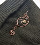 Handcrafted Antique Copper Wire Wrapped Brooch, Heart Gemstone Sweater Pin, Celt