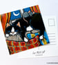 Tuxedo Cat & Mouse on Sofa – Square Art Postcard - Image 2