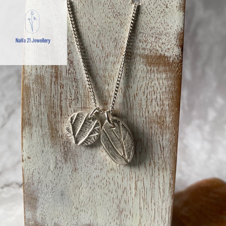 Silver leaf textured pendant with small leaf REF: SLTSL01