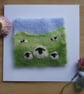 Handmade needle felted Spring Lambs greetings card