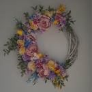 Handmade Spring Summer faux flower door wreath