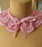 Pink Crochet Lace Collar, Handmade Detachable Floral Accessory with Satin Ribbon - Image 2