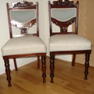 Pair of Mahogany Victorian reupholstered chairs