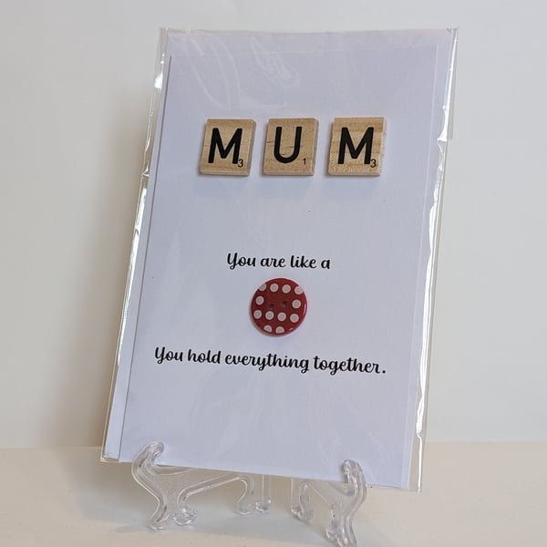 Mum You're like a button Scrabble & button greetings card