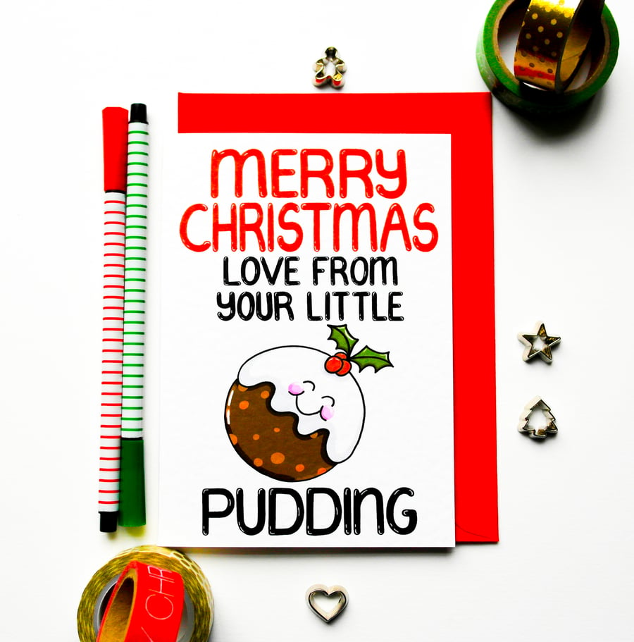 Christmas Card For Grandparnts, Godparents Funny Cute Christmas Pudding Card 