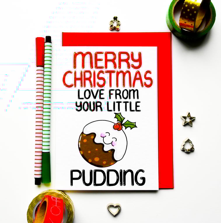 Christmas Card For Grandparnts, Godparents Funny Cute Christmas Pudding Card 