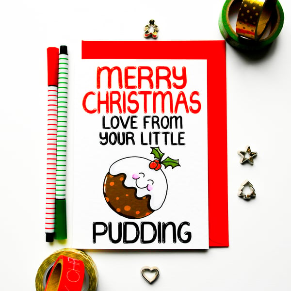 Christmas Card For Grandparnts, Godparents Funny Cute Christmas Pudding Card 