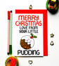 Christmas Card For Grandparnts, Godparents Funny Cute Christmas Pudding Card  - Image 1