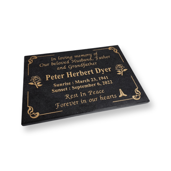 Engraved Black Granite Memorial Grave Plaque, Flat Headstone For Cemetery