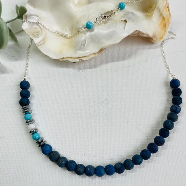 Matt Lapis Lazuli beaded chain necklace