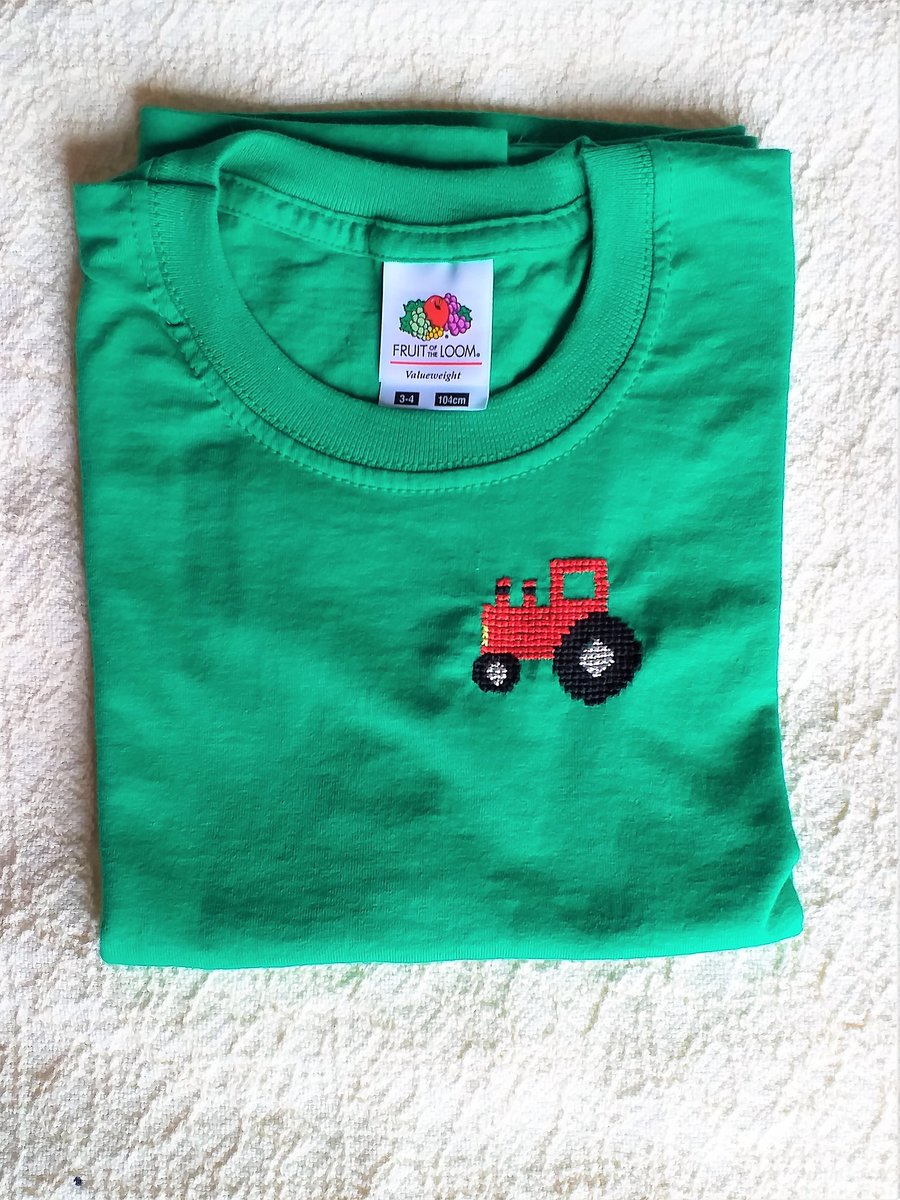Tractor T-shirt age 3-4 years, hand embroidered