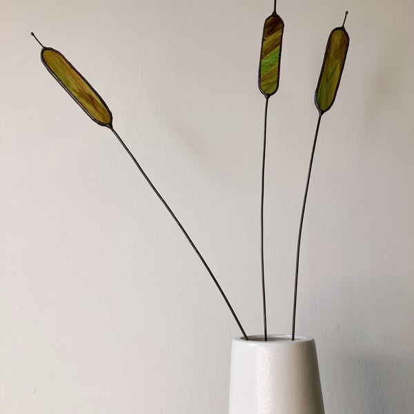 Everlasting Wild Flower Stained Glass - Bulrush - Cattail - Sun Catcher