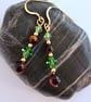 Tiger's Eye Earrings With Green Crystals - Handmade Gift, Anniversary, Leo  - Image 5
