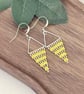 Bright yellow and pale gold beadwork triangle earrings